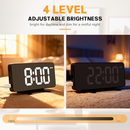 Digital Alarm Clock for Bedroom Dimmable Dual Desk Clock for Heavy Sleepers | Easy Setup, Large Number, 5 Alarm Modes