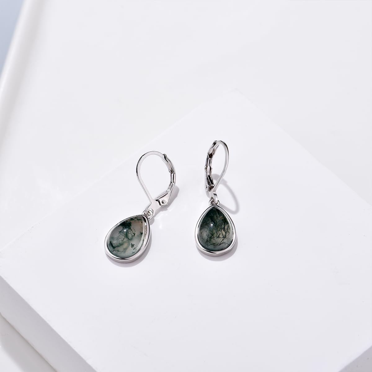 TALYKONG Moss Agate Earrings for Women Gem Dangle Leverback Earrings Moss Agate Jewelry for Women