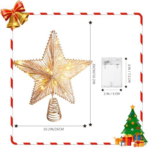 Noiclub Christmas Tree Topper Gold Glitter Star for 6-8FT Christmas Trees