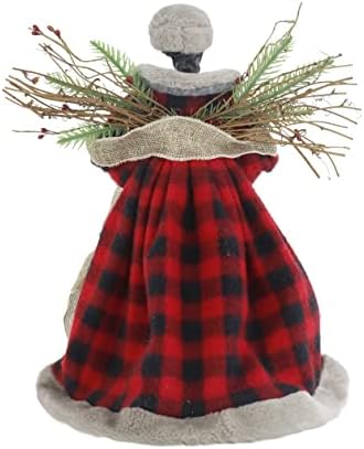 Windy Hill 14" Cherished Red Check Burlap Black Angel Tree Topper 514220A
