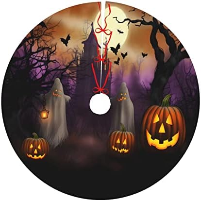 Funny Pumpkin Black Halloween House Moon Christmas Trees Skirts 30", Halloween Xmas Tree Cloth Mats for Festival Present Souvenir