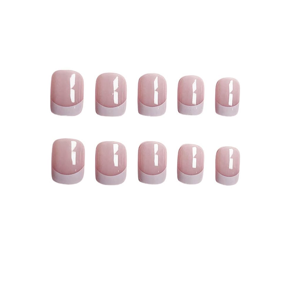 24Pcs French Tip Press on Nails Short Square Fake Nails Glossy Nude Pink False Nails Reusable Full Cover Stick on Nails Acrylic Nails Cute Matte Artificial Fingernails Glue on Nails for Women