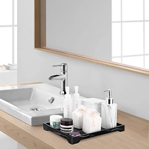 Luxspire Vanity Tray, Bathroom Tray Toilet Tank Storage Tray, Resin Kitchen Sink Trays, Vanity Countertop Organizer for Candles Towel Bottles Perfume Holder Serving Trays, Marble Style -Large- Ink - color: A - Ink, style: Large