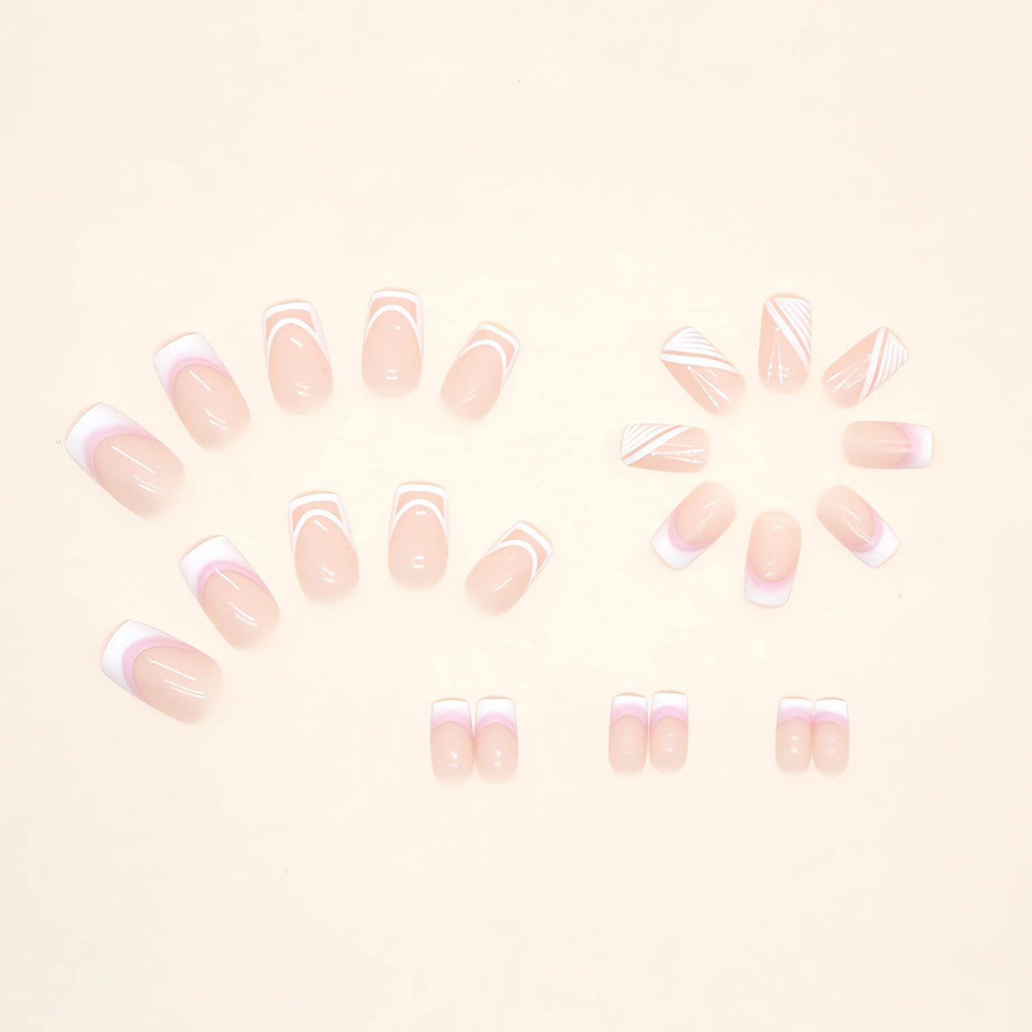 French Tip Press on Nails Medium Square Fake Nails Sweet White Nail Tips Designs Full Cover Square Shape False Nails Nude Acrylic Glue on Nails Medium Length for Women Girls, 24PCS