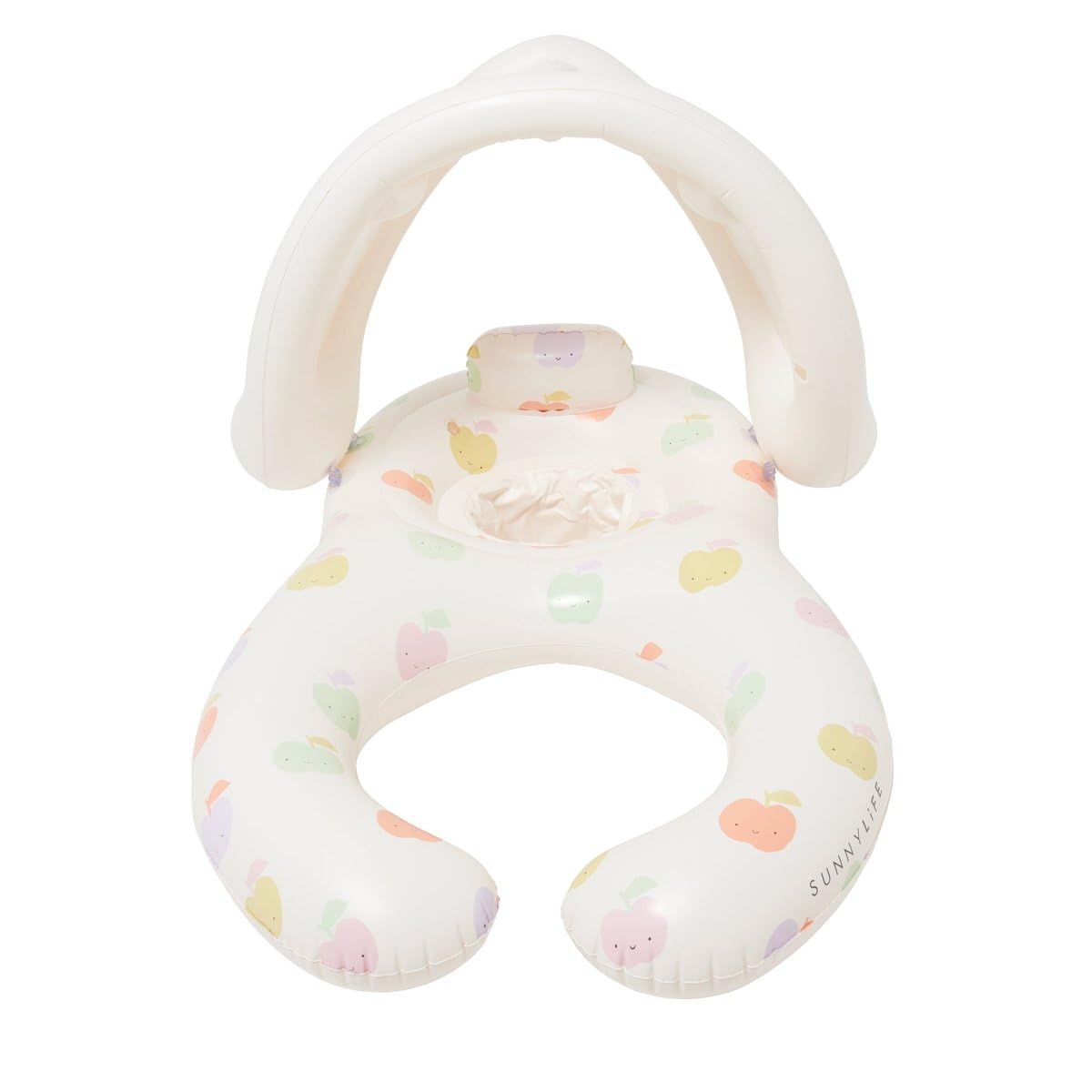 Sunnylife Float Together Baby Seat with Canopy | Inflatable Infant Pool Float, Soft Leg Cradles & Headrest | Non-Toxic Phthalate-Free PVC | Fits 24–33 lbs | Apple Sorbet