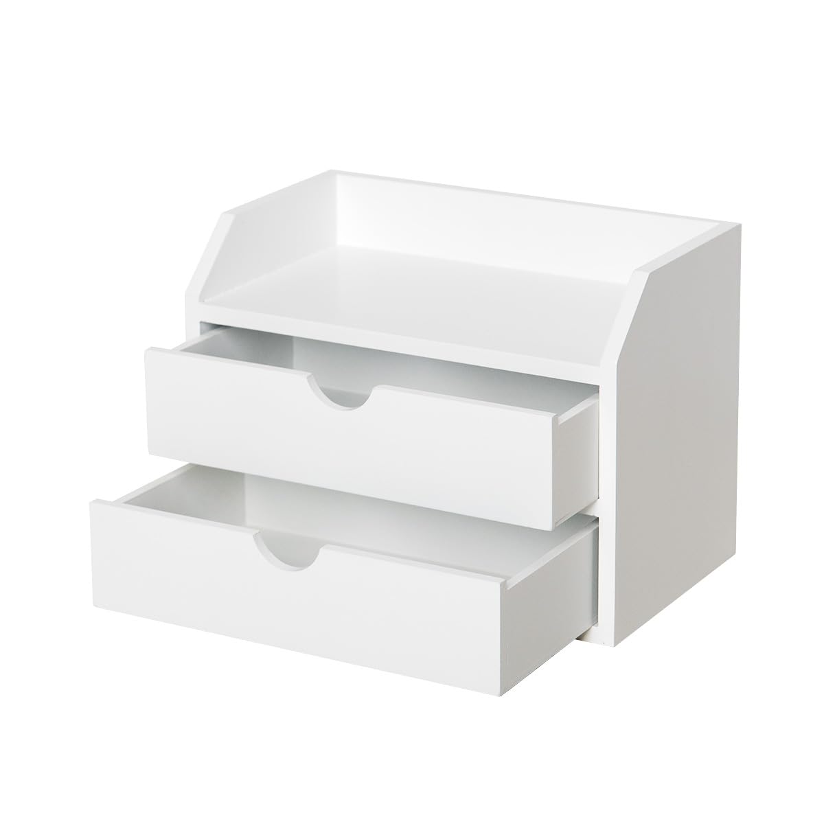 ROSE BLOOM White Wood Desk Organizer with 2 Drawer, Mini Cute Cabinet with Storage Shelf for Tabletop, Small Desktop Box Organizer for Cosmetic Office Supplies