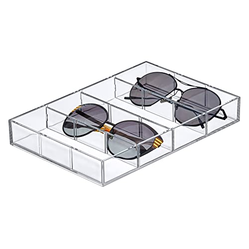 Amazing Abby - Soleil - Acrylic 4-Compartment Sunglass Organizer, Plastic Eyeglass Display Case, Transparent Jewelry Storage Tray, Clear Beauty Supply Holder, Great for Bedroom and Bathroom - style: 1-Pack