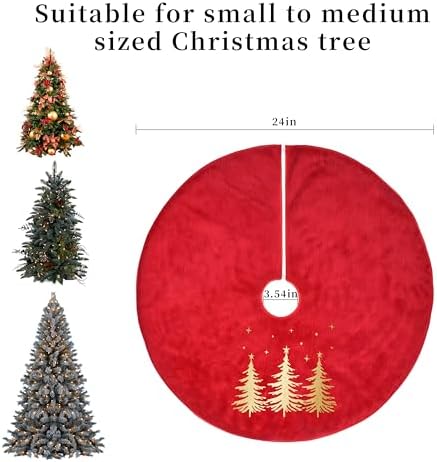 Red Christmas Tree Skirt, 24 Inch Christmas Faux Fur Tree Skirt for 4 Ft Christmas Tree Xmas Small Tree Skirt for Christmas Tree Decorations Indoor Holiday Winter Farmhouse Decorations