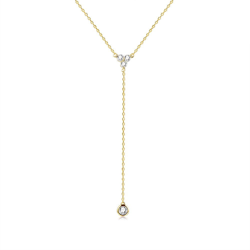 espere Womens Sterling Silver Dainty CZ Lariat Necklace Triple CZ Cluster Y-Shaped Necklace 18K Yellow Gold Plated