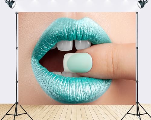 Trykid 12x8ft Mint Green Lip Backdrop Matching Manicure Bold Makeup Beauty Closeup Photography Background Editorial Creative Beauty Event Party Decoration Tapestry Photo Booth Prop Fabric - size: 12x8ft