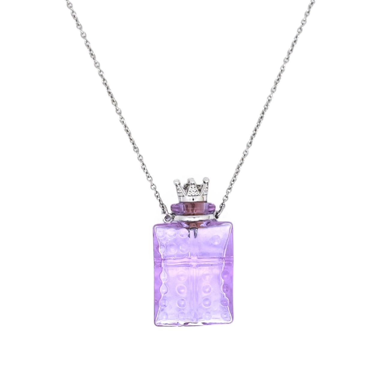 CoolDIY Handcrafted Glaze Glass Square Refillable Essential Oil Necklace Pendant - Aromatherapy Perfume Diffuser Pendant with Stainless Steel Chain (Purple)