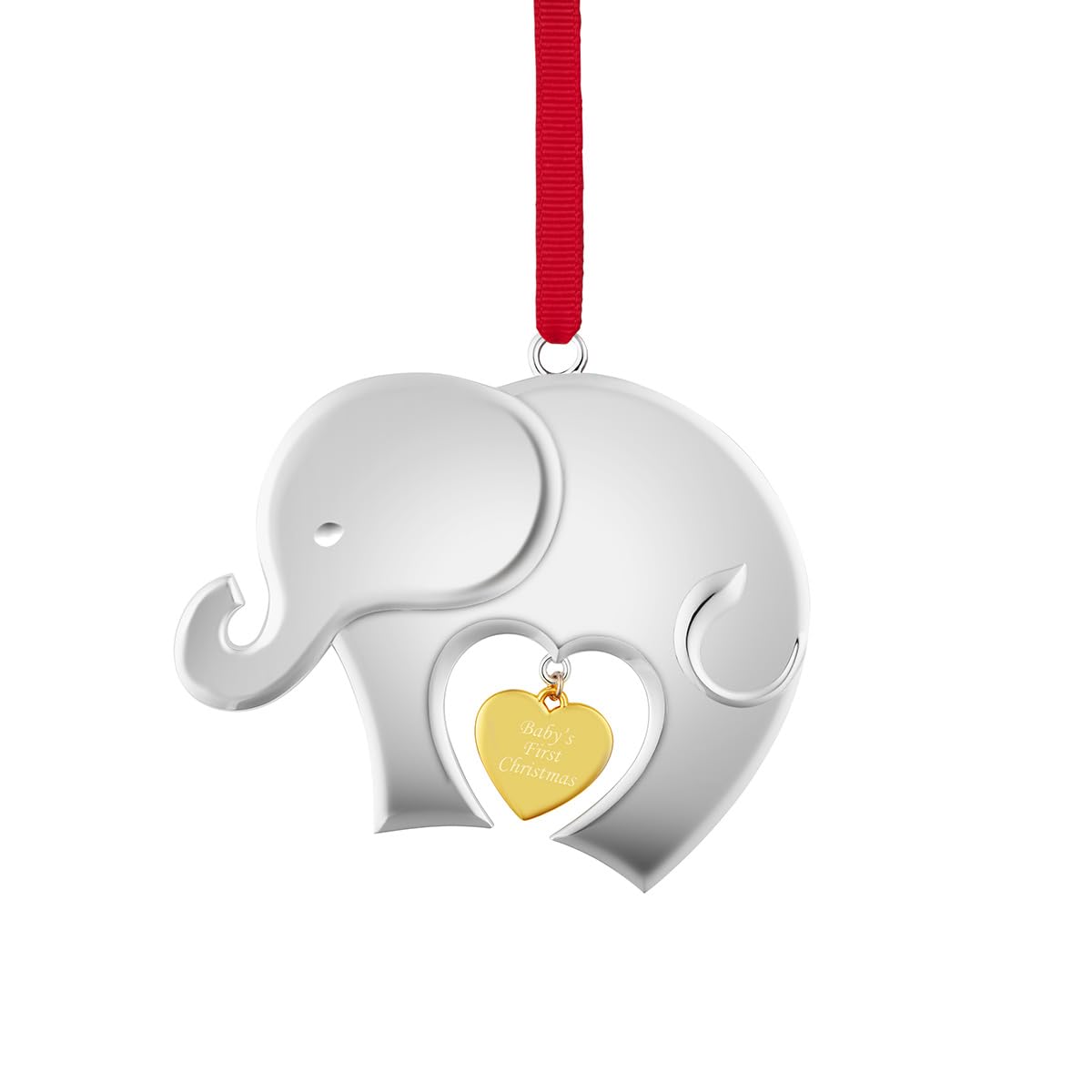 Nambé Baby’s First Christmas 2025 Ornament - Elephant Design with Heart Engraving, Symbol of Luck & Unity - Holiday Keepsake for Baby's First Tree, 4”L x 3.75”H, Cast Metal - Giftable Decor
