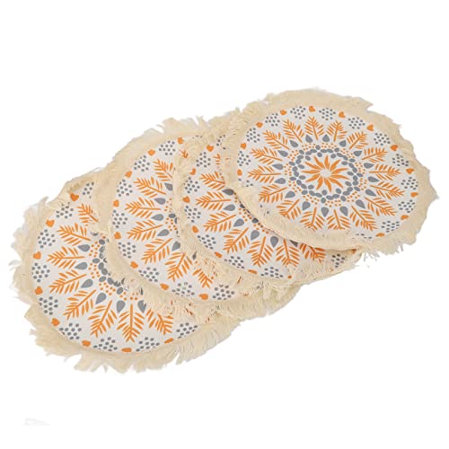 Boho Photography Prop Mat, Boho Decorative Mat with Exquisite Pattern and Tassel Design, Insulation Pad for Table Decoration, Includes 4 Mats for Photo Shoots and DIY Wax
