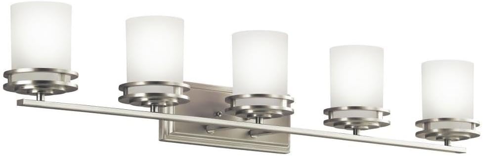 Kichler Hendrik 43" Vanity Light in Brushed Nickel, 5-Light Modern Bathroom Vanity with Satin Etched Cased Opal Glass, (43" W x 7.75" H), 5085NI
