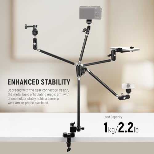NEEWER 30" Articulating Magic Arm with Super Clamp/Action Cam Mount/Phone Holder, Overhead Camera Desk Mount Mic Boom Stand, Compatible with GoPro iPhone DSLR Webcam Microphone Video Recording, UA056 - style: UA056