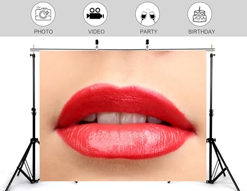 5x3ft Red Lips Backdrop Beauty Makeup Photography Background for Cosmetic Themed Party Photo Booth Decorations Tapestry Photo Booth Props - size: 5x3ft
