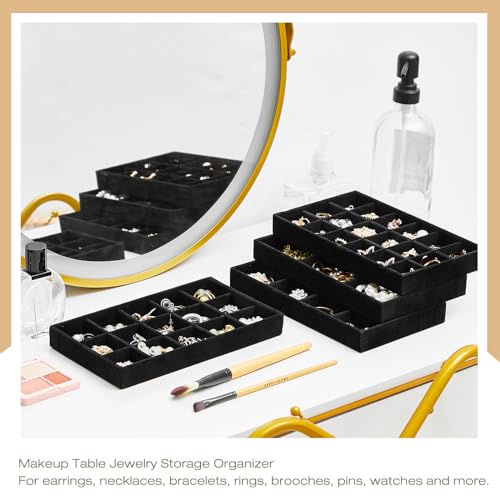 Junkin 12 Pcs Jewelry Tray Velvet Stackable Jewelry Organizer Trays Divided Earring Accessories Storage Containers Box (Rose Red) - color: Black