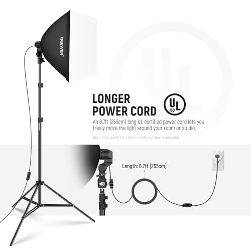 NEEWER 16x16in/40x40cm Softbox with E26 Porcelain Socket/Power Cord/White Diffuser/Stand Adapter, Durable Nylon Softbox Lighting Modifier for Studio Photography Lighting, SF4040 (US Plug) - size: 40X40cm