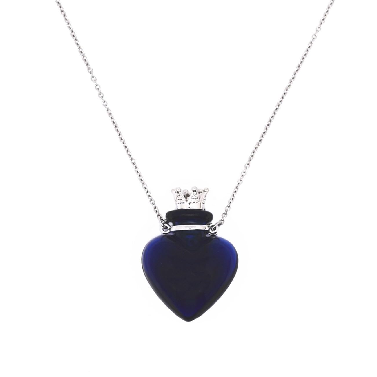 Glaze Glass Heart-Shaped Refillable Essential Oil Necklace Pendant - Aromatherapy Perfume Diffuser Pendant with Stainless Steel Chain (Dark Blue)