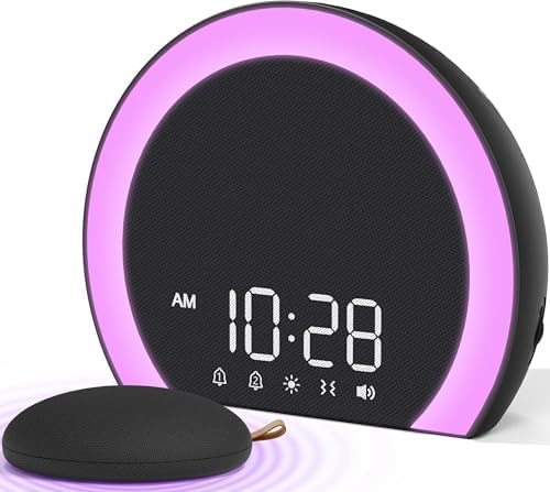 ANJANK Super Loud Alarm Clock with Wireless Bed Shaker, Vibrating Dual Alarm with Light Wake Up for Heavy Sleepers & Hearing Impaired, 9-Color Night Light, 8 Sounds, 0-100% Dimmer, USB Charger