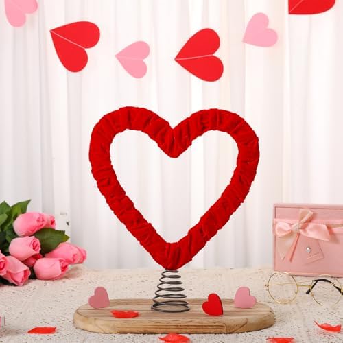 Valentines Tree Topper Velvet Heart Tree Topper for Valentine Treetop Red Heart Decorations for Home Wedding Holiday Party Supplies Gift (Red, 11.8 Inch, Velvet)