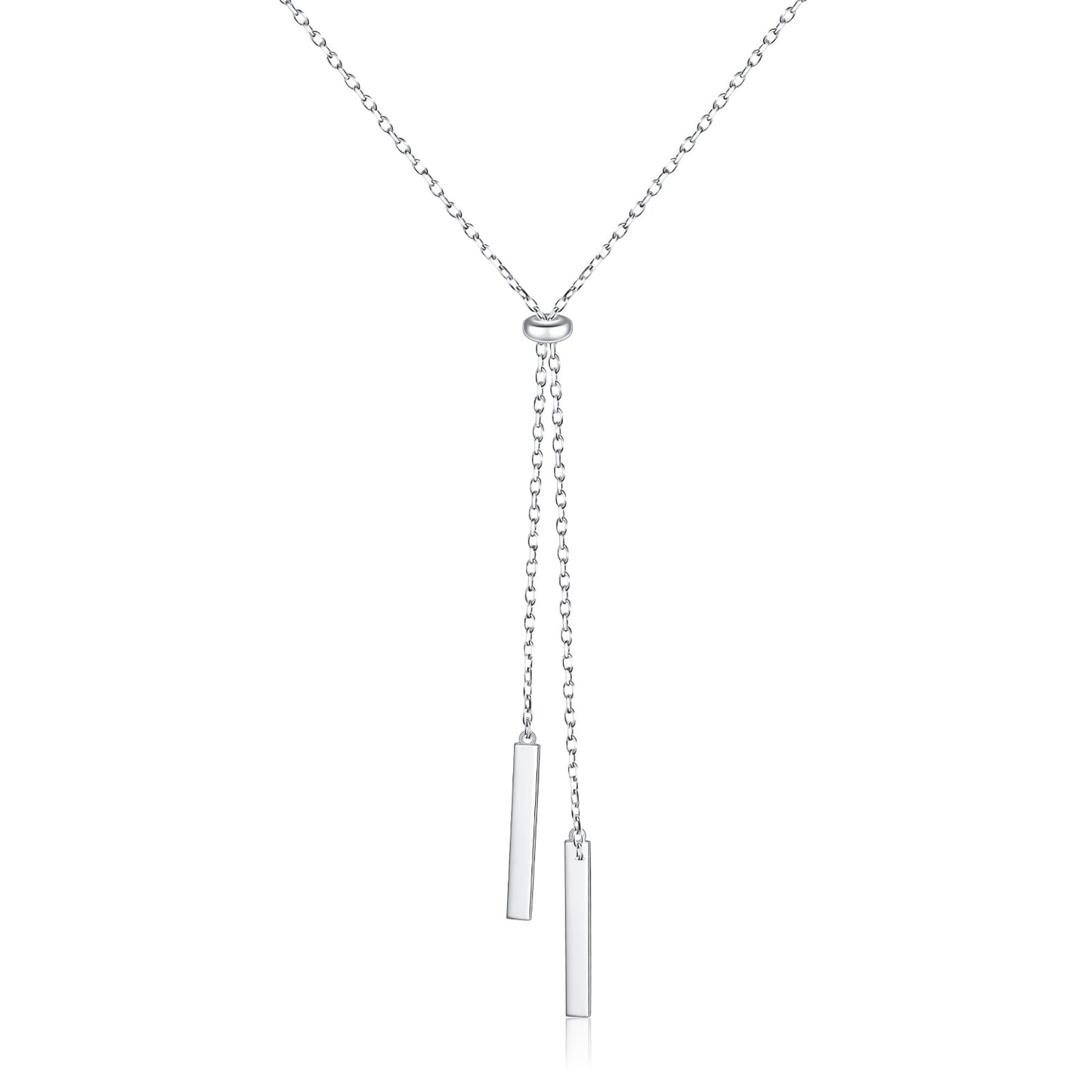 DAOCHONG Long Bar Necklace for Women Sterling Silver Bar Y Lariat Long Chain Drop Adjustable Necklace Gift for Her, 30"