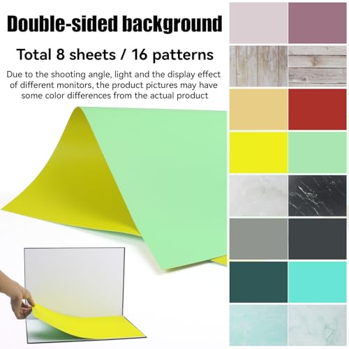 Photo Backdrop Boards, 8 Pcs 16 Patterns Table Top Food Background Kit, Product Photography Backdrops, Suitable for Food, Jewelry, Cosmetics and Other Small Items. (Small Size 16.5x11.8in)