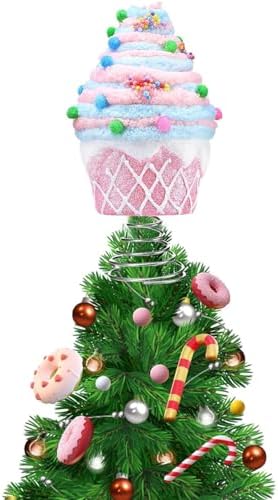 Pastel Cupcake Chrismtas Tree Topper, Dessert Pink Tree Topper Pastel Christmas Ornaments for Macaron Birthday Party Supplies (Dessert, 7.9 Inches)