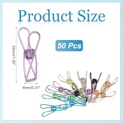 PATIKIL 50Pcs Paper Office Binder Clips, 1.26" Small Metal Wire Hollow Out Paper Clamps Long Tail Binder Clips for Photo Clothes Hanging Office Home Kitchen Food Package, Purple - color: Purple