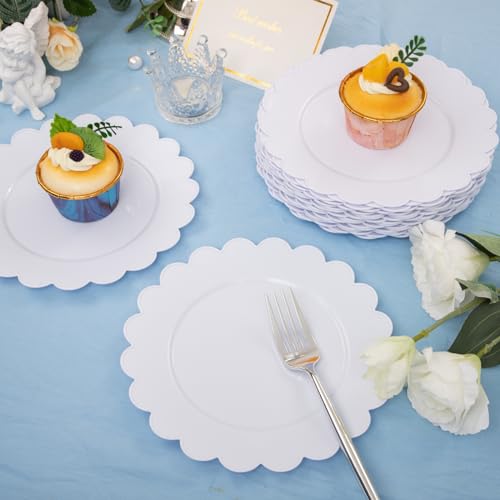 SUT 72Pcs 7.5" White Plastic Plates, Heavy Duty Disposable Plates for Weddings, Parties, Events, Fancy Dessert & Appetizer Plates | Shatterproof Bulk Party Supplies (72 Count) - color: White, size: 7.5 Inch