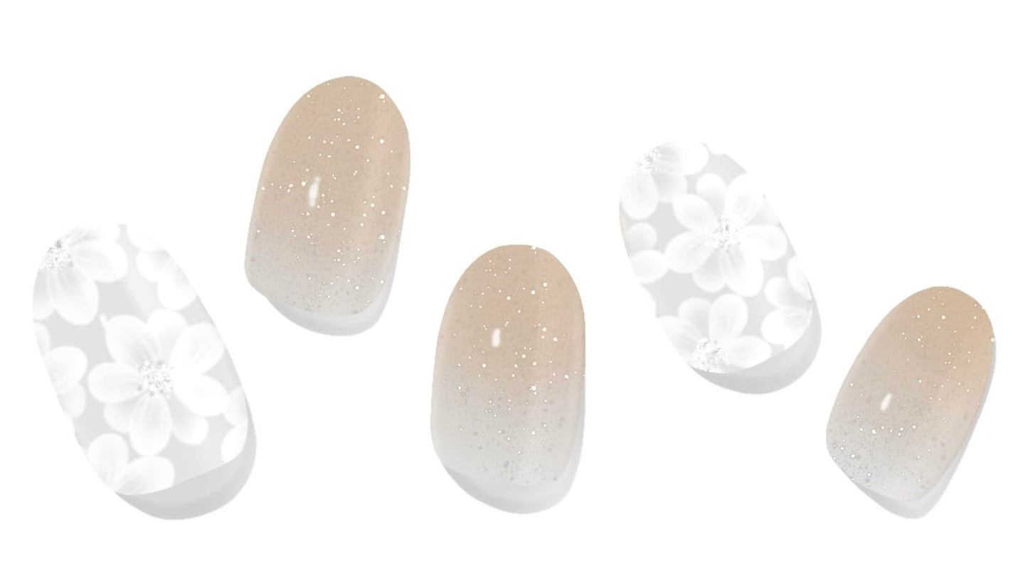 Adora Couture Semi Cured Gel Nail Strips with 20 Pieces - UV Gel Stickers, Manicure Kit, Easy Application Wraps Includes Prep Pads, Nail File, Wooden Stick - UV Light Required (Glazed Petals)