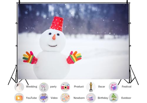 15X10ft Fabric Cute Snowman Winter Snow Backdrop Cheerful Holiday Scene Background Christmas Birthday Party Decorations Kids Photo Studio Props Wall Decor Living Room Bedroom Tapestry - size: 15X10ft