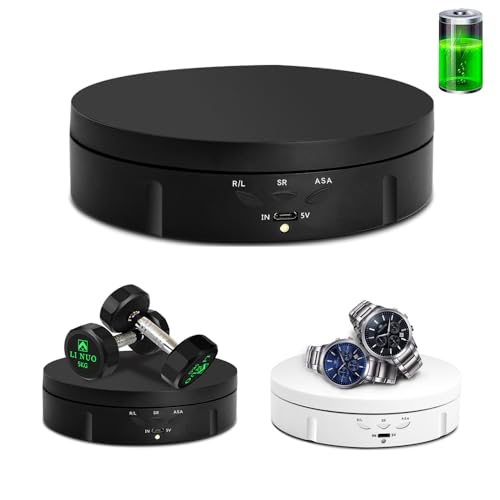 JAYEGT Motorized Rotating Display Stand, 5.74inch /22lbs Load, 360 Degree Electronic Turntable Display Stand for Photography Products Shows , Jewelry, Watch, 3D Models, Cake (Black/Button Control/rechargeable) - color: Black