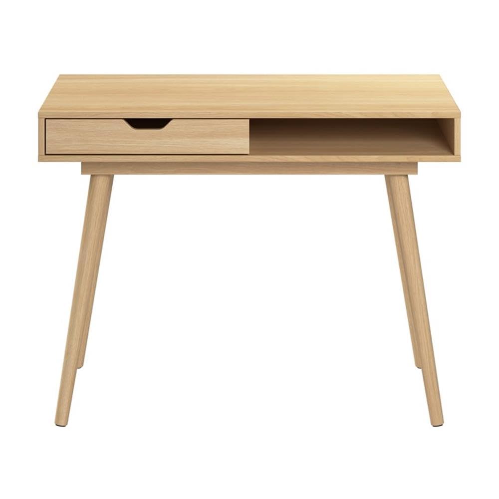 Bush Home Nora 40W Writing Desk in Natural Oak | Compact Writing Table with Storage, Workstation for Home Office or Study Room