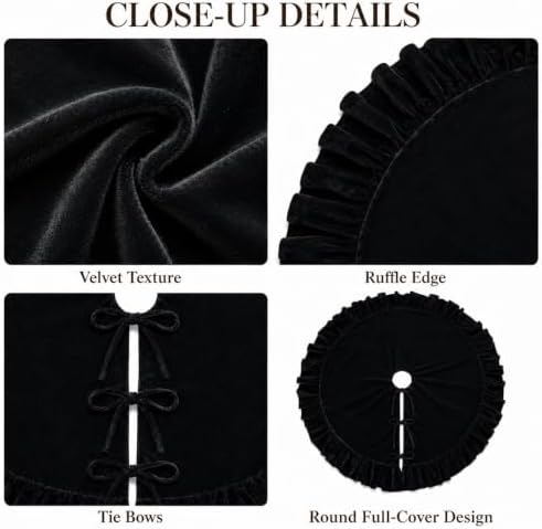 Christmas Tree Skirt,Velvet Tree Skirt with Ruffled Edge, Classic Large Velvet Fur Plush Tree Skirt for Merry Christmas(Black,60Inch)