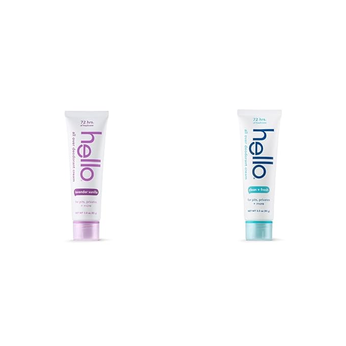 hello Lavender Vanilla and Clean Fresh All Over Deodorant Creams, Aluminum Free, 3 Ounces Each