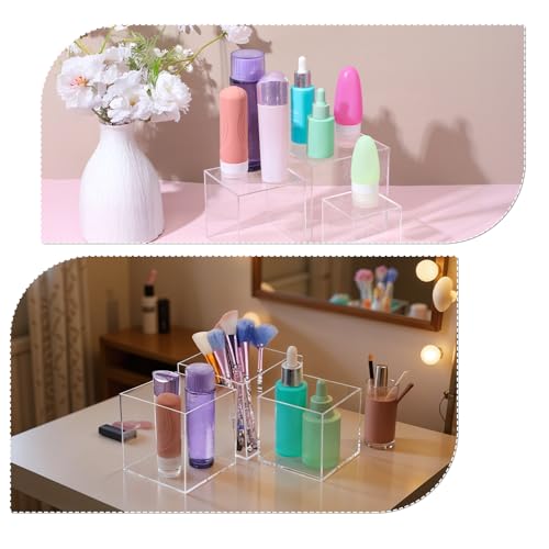 3 Pcs Acrylic Boxes for Display, 3" 4" 5" Small Square Clear Acrylic Cube with Hollow Bottoms, Nesting Riser Display Stand Shelf Food Risers for Buffet Table Dessert Collectibles Jewelry Figures Show