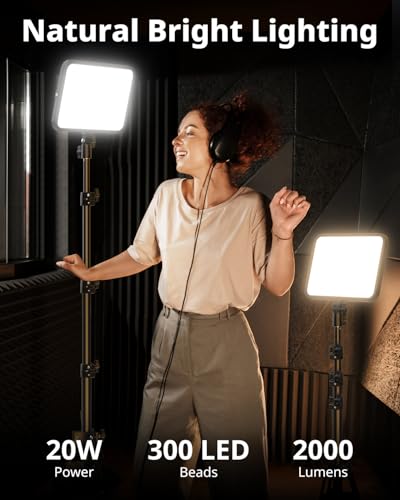UBeesize LED Video Light Kit, Photography Lighting, 13" Studio Lights with 65" Tripod Stand and Phone Holders, Podcast Lighting for Video Recording, Make up, Live Streaming, Tiktok, YouTube - size: 1-pack