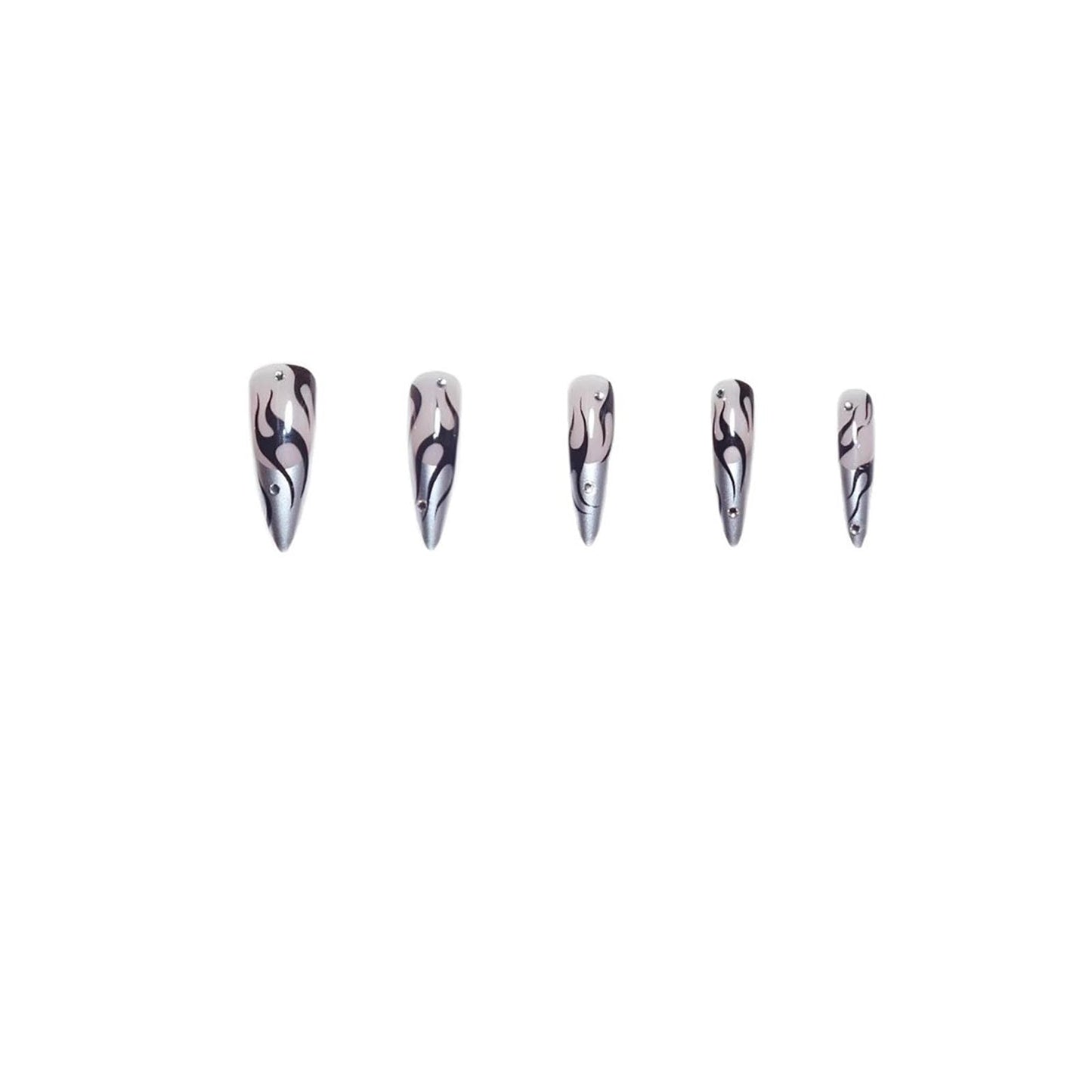 RUOKEXIN Long Stiletto Press on Nails French Tip Fake Nails Silver False Nails with Designs Almond Nail Press ons Sparkly Artificial Nails for Women 24Pcs