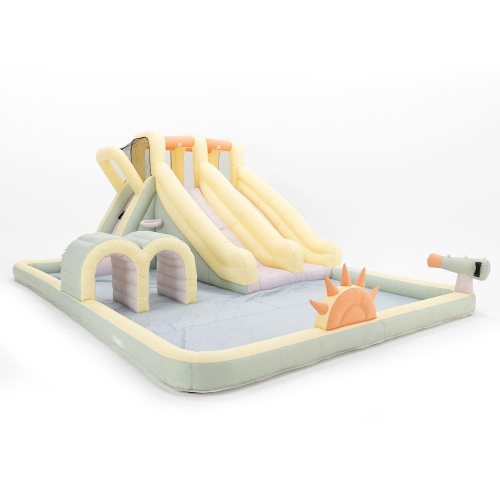 PLAYSMOL Splash Water Bounce House with Dual Slides, Inflatable Water Slide Park with Tunnels, Climbing Wall, Basketball Hoop, Ring Toss, & Sprayer, Ages 3-8