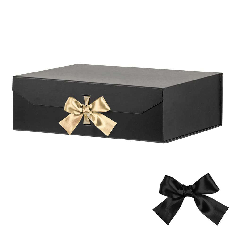 GoooodGift Black Extra Large Gift Box 16x14x5.3 Inches,Gift Box with Lid Magnetic Closure, Groomsman Proposal Box, Rectangle Collapsible Gift Boxes for Large Gifts (Matte Black)
