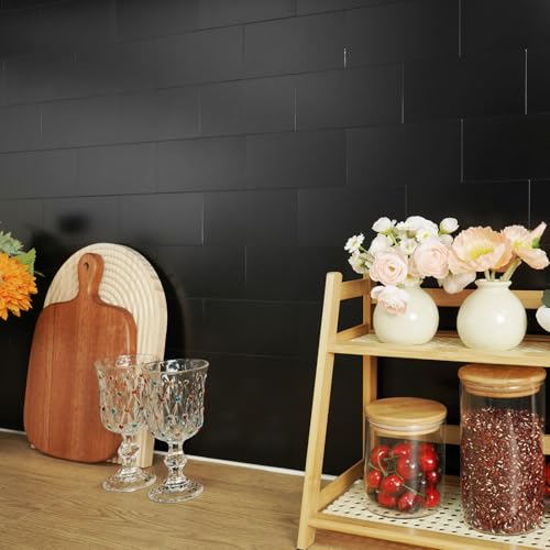 Vamos Tile 100-Piece Peel and Stick Backsplash Seamless Tile,3''x6'' Brushed Black Metal Subway Tile,Stick on Backsplash for Kitchen/Bathroom/Laundry Room - color: Brushed Black