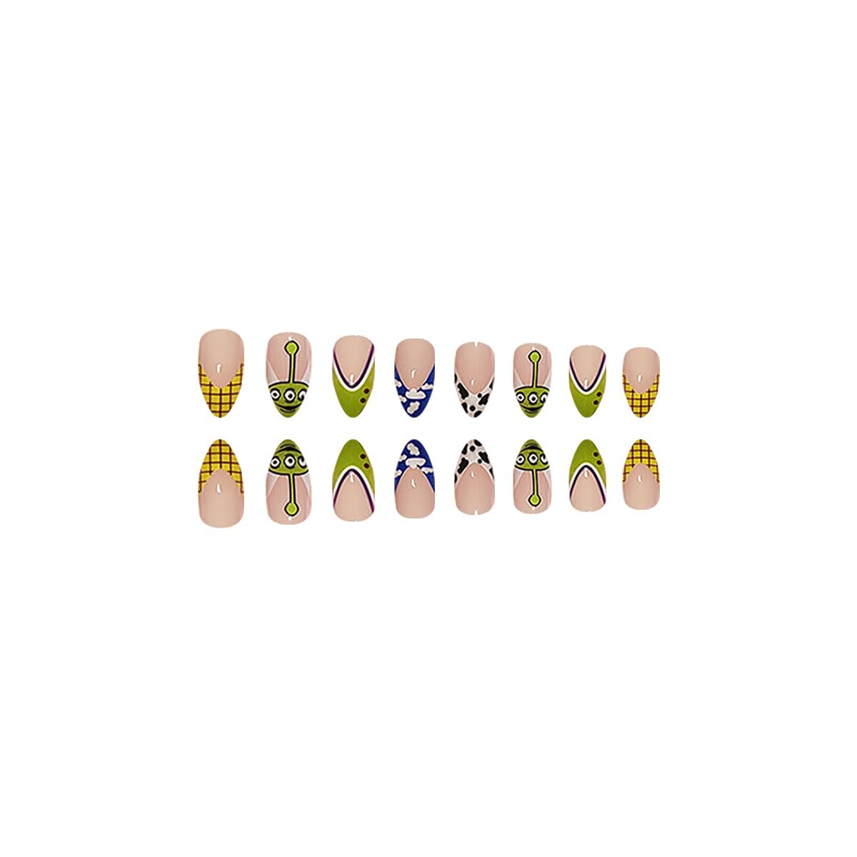 24Pcs Halloween Press on Nails Medium Almond Fake Nails with Cute Cartoon Pattern Design Reusable False Nails Kit French Tip Nails Press ons Artificial Nail Cute Funny Almond Stick on Nails for Women