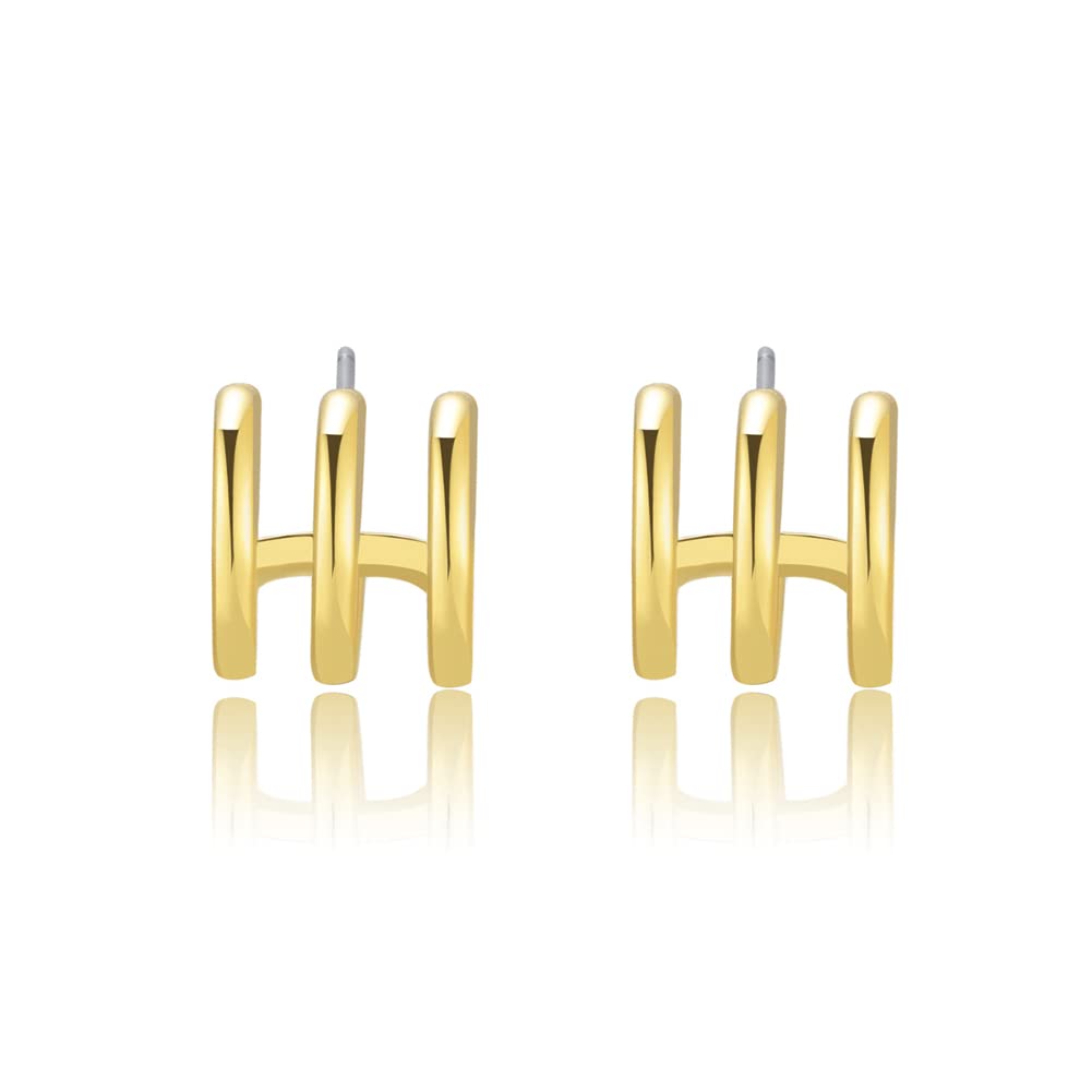 Obidos 14K Gold Plated Illusion Stud Earrings for Women | Triple Huggie Hoop Earrings for One Hole