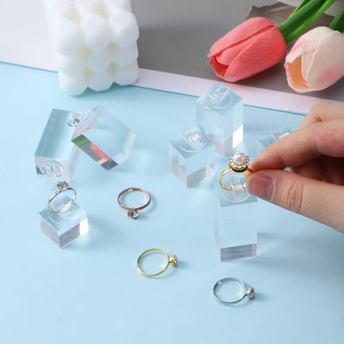 7 Pcs Clear Ring Holder, Crystal Acrylic Cube Ring Display Stand for Jewelry Showcase, Engagement Wedding Rings, Perfect for Store Countertop, Photography, and Gift Presentation - color: Cube