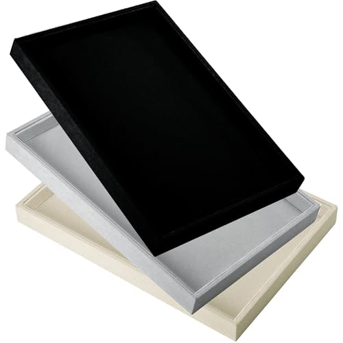 2 Pcs 13.8" x 9.5" Velvet Jewelry Tray Jewelry Display Tray Flat Tray, Stackable Empty Plate Trays for Earrings Necklaces Bracelet Rings Display Showcase - Light Khaki - color: Light Khaki, size: Flat Tray 13.8"x9.5"