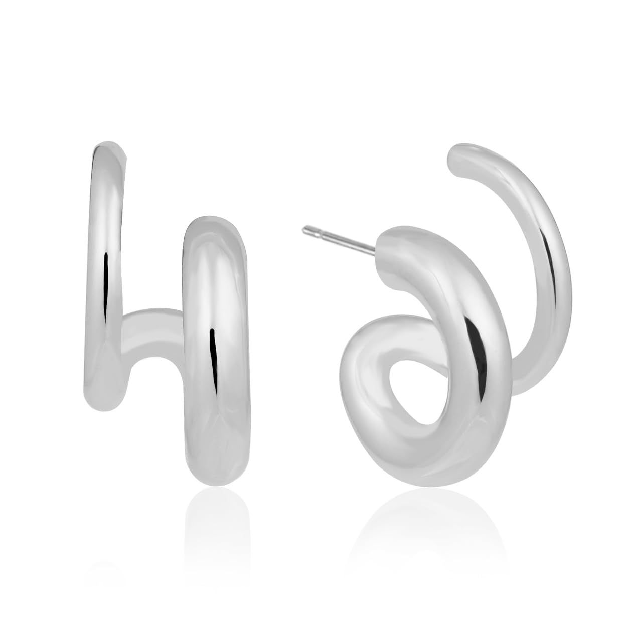 Obidos 14K Gold Plated Double Huggie Hoop Earrings for One Hole | Illusion Stud Earrings for Women