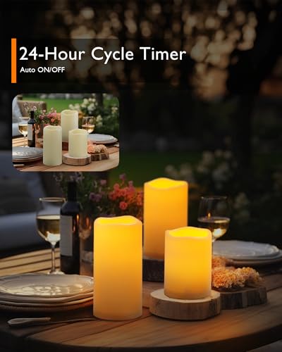 Homemory 3 Pack Flameless Candles, Outdoor Waterproof, Battery Operated LED Pillar Candles with Remote Control and Timer, Plastic, Long Lasting，4”5”6” - size: Set of 3