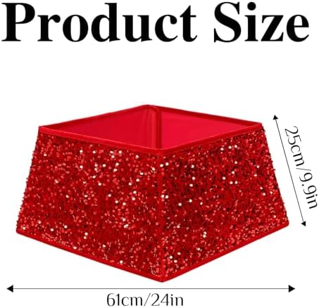 XmasExp Christmas Tree Collar 24 inch Sequin Tree Skirt for Christmas Holiday Home Decor Xmas Tree Ring Stand Base Cover Small Size 4 Piece Red
