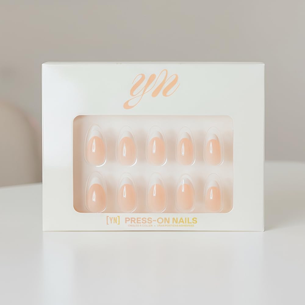 YN Young Nails Press On Nails - Glue On Fake Nails for Women,Medium Oval Shape, Includes Nail Glue, File, Tabs, Quick and Easy Application (Pretty in French)